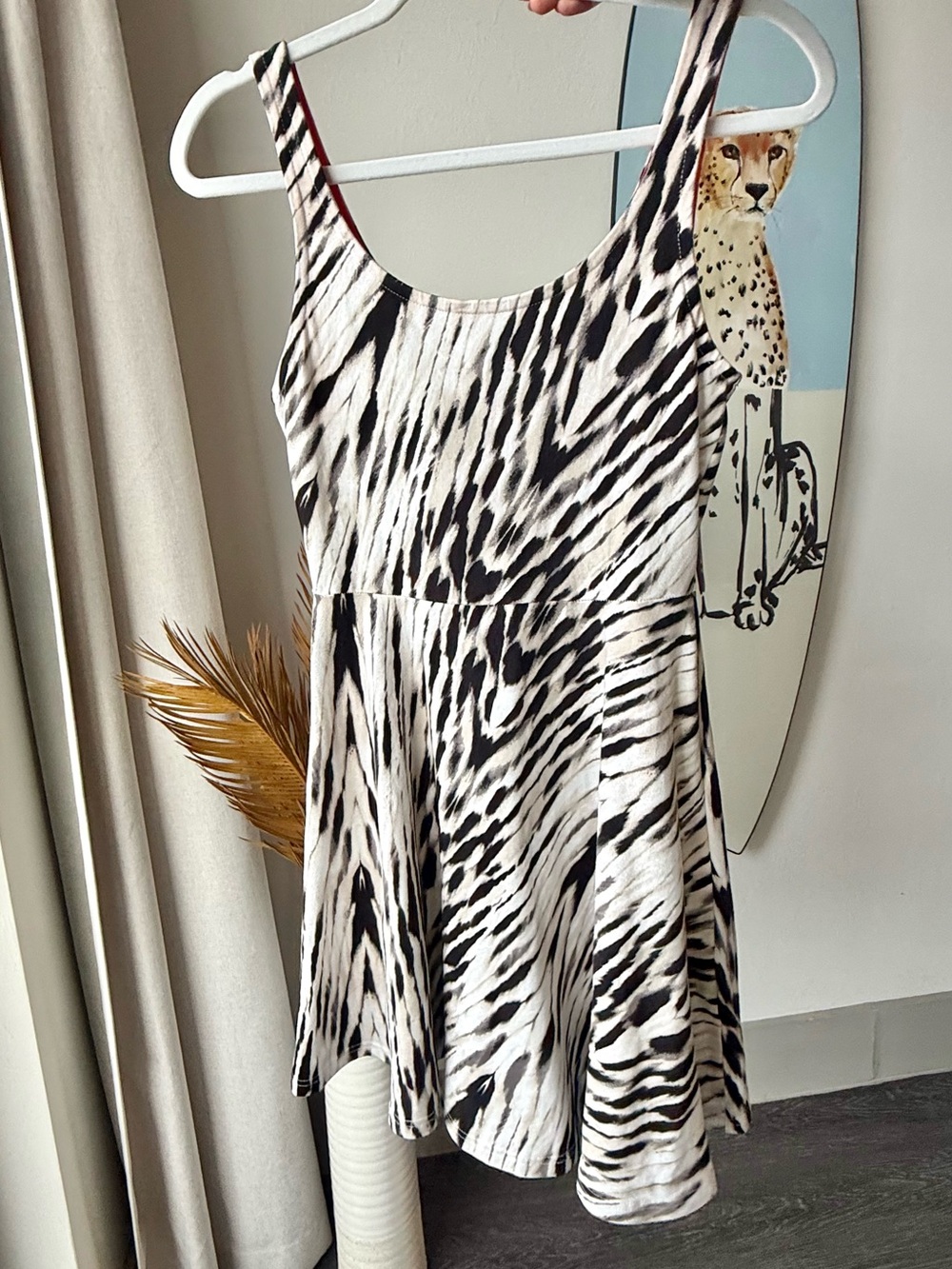 EXPRESS Zebra Print Skater Mini Dress Fit and Flare